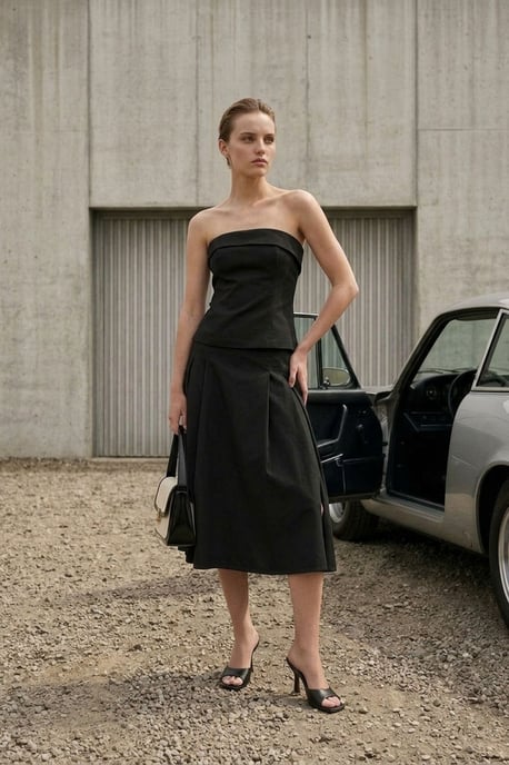 Strapless Blouse en Hoge Taille Midi Rok Set - Image 1