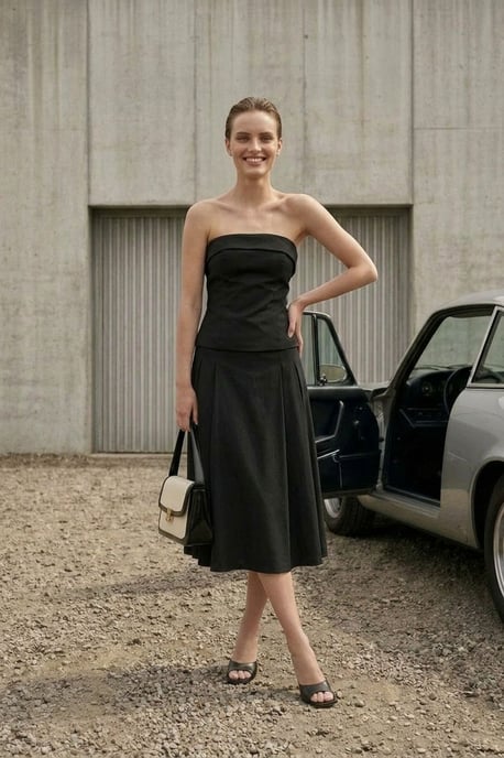Strapless Blouse en Hoge Taille Midi Rok Set - Image 2