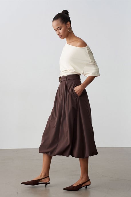 Hoge taille riem midi ballon rok - Image 3