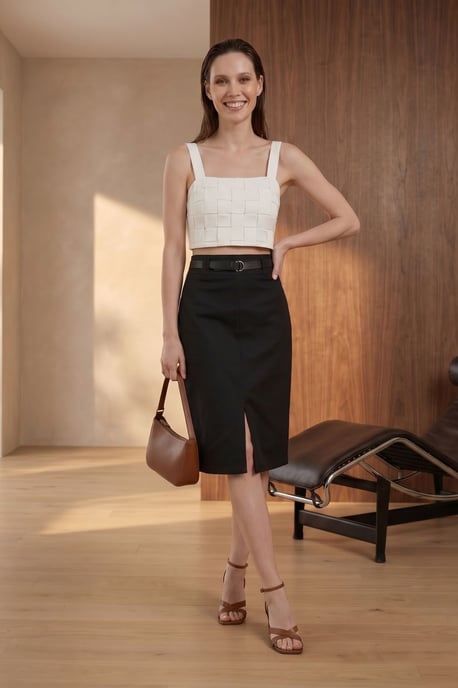 Hoge Taille Midi Pantalonrok met Splits - Image 4