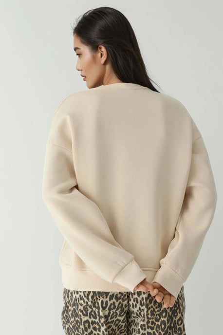 Comfort Dierenpatroon Geborduurde Verhoogde Ronde Hals Sweater - Image 4