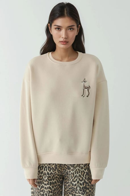 Comfort Dierenpatroon Geborduurde Verhoogde Ronde Hals Sweater - Image 5