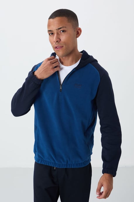 Heren kleurgeblokte half-rits pluche sweatshirt - Image 4