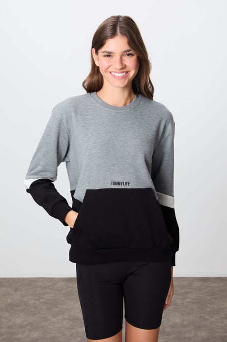 Overmaatse Kleurgebroken Crew Neck Sweatshirt - Image 1