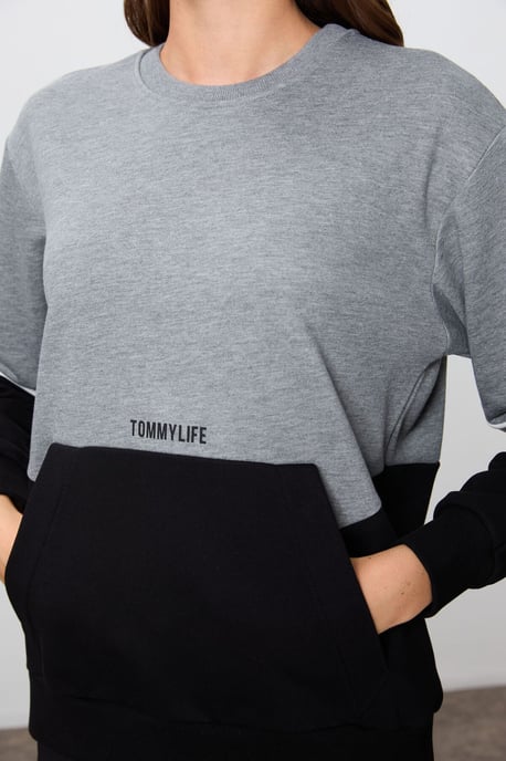 Overmaatse Kleurgebroken Crew Neck Sweatshirt - Image 3