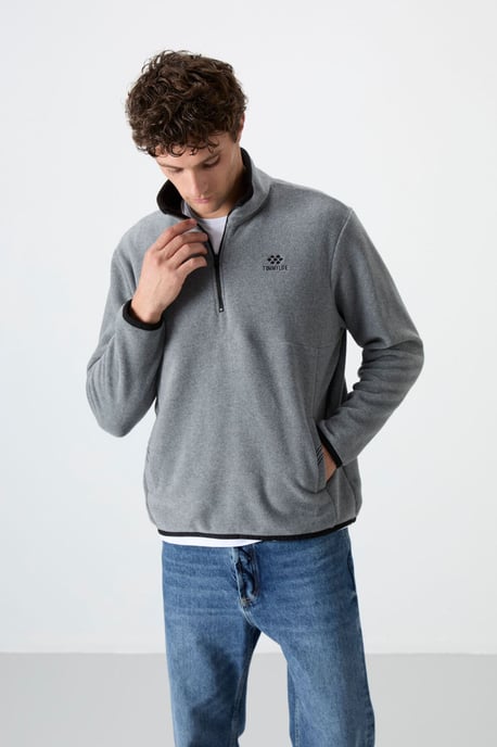 Heren Halve Rits Pluche Sweatshirt - Image 6
