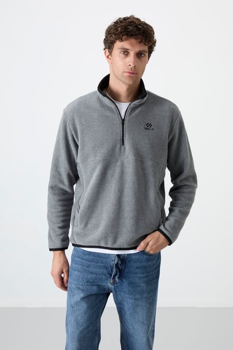 Heren Slim Fit Halflange Rits Pluche Sweatshirt - Image 1