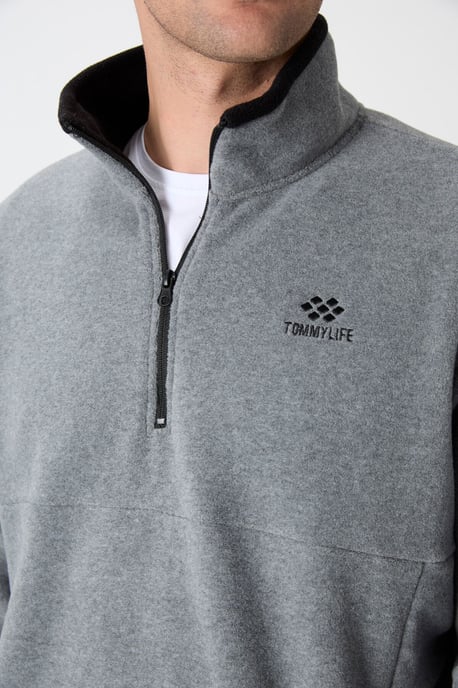 Heren Slim Fit Halflange Rits Pluche Sweatshirt - Image 4