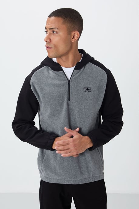 Heren Kleurenblok Halve Rits Plush Sweatshirt - Image 4