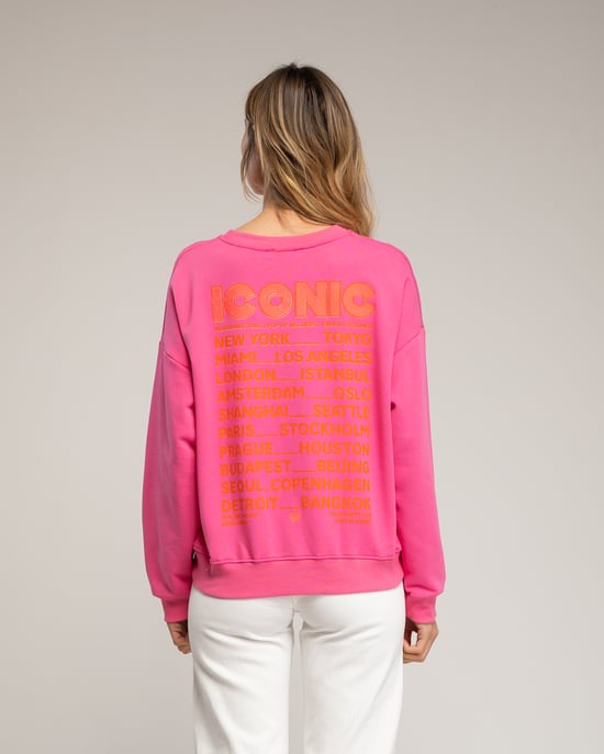 Sweatshirt met de tekst 'iconic' in neonkleur op de voorkant en de rug. - Image 2