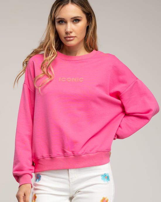 Sweatshirt met de tekst 'iconic' in neonkleur op de voorkant en de rug. - Image 3