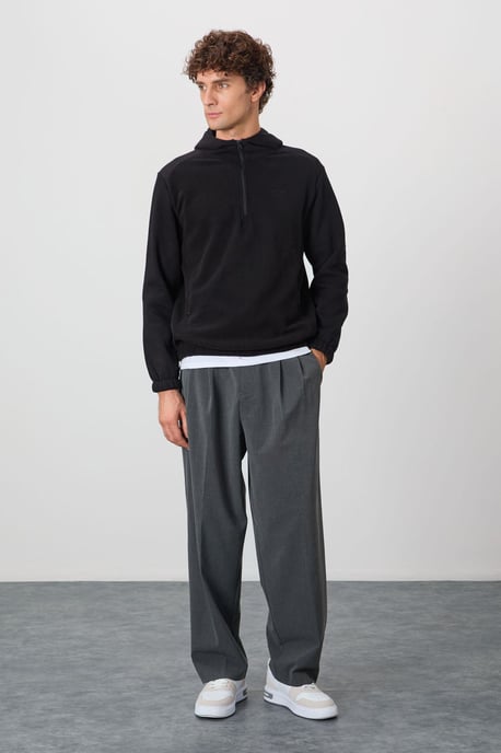 Heren Kleurgeblokte Halve Rits Pluche Sweater - Image 1