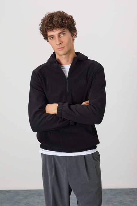 Heren Kleurgeblokte Halve Rits Pluche Sweater - Image 4