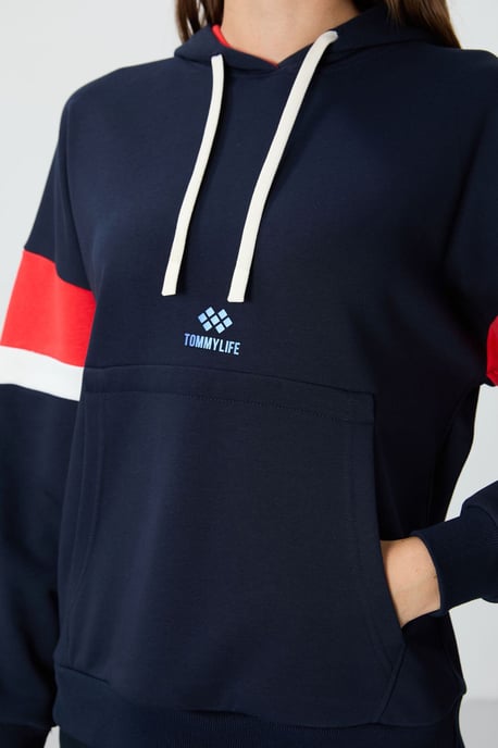 Overmaatse Kleurblokkering Hoodie met Zak - Image 2