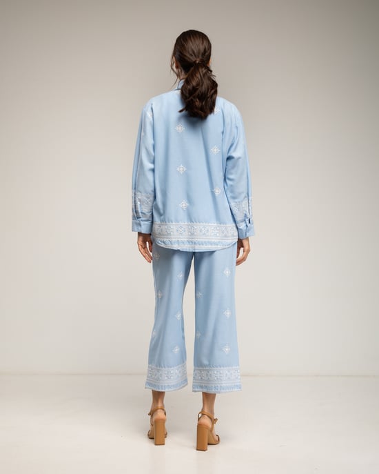 Set van geborduurd overhemd en broek, met elastische taille en zakken - Image 2