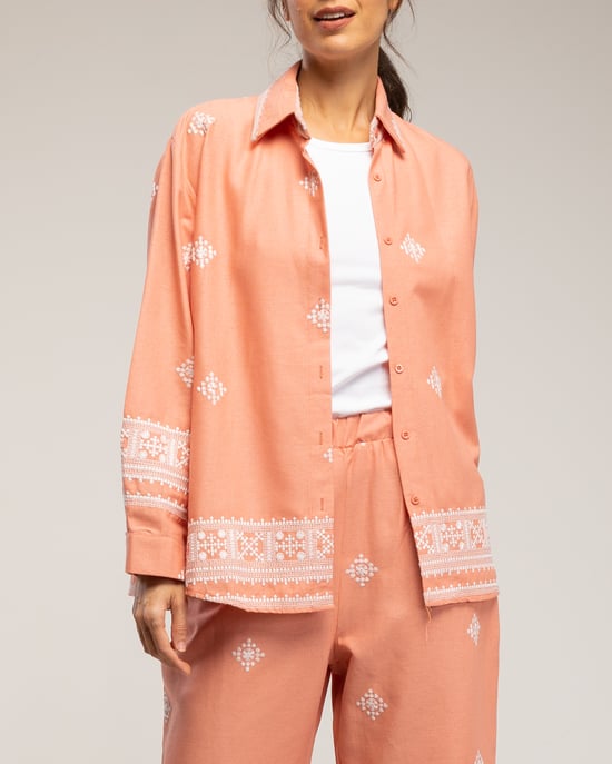 Set van geborduurd overhemd en broek, met elastische taille en zakken - Image 3
