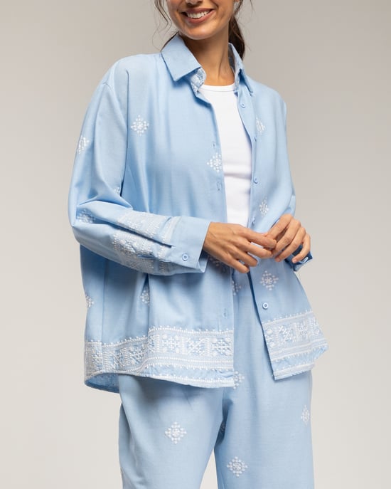 Set van geborduurd overhemd en broek, met elastische taille en zakken - Image 3
