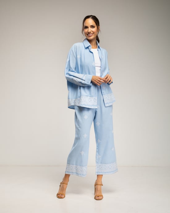 Set van geborduurd overhemd en broek, met elastische taille en zakken - Image 4