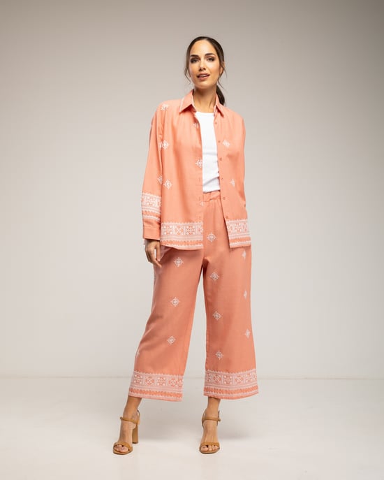 Set van geborduurd overhemd en broek, met elastische taille en zakken - Image 4
