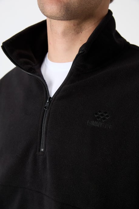 Heren Slim Fit Half-zip Pluche Sweatshirt - Image 3
