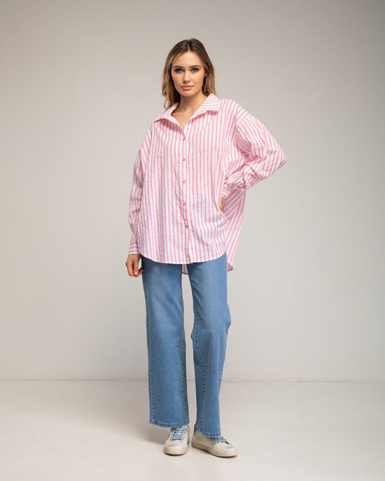 Losvallende gestreepte blouse met geschulpte rand aan de mouw - Image 4