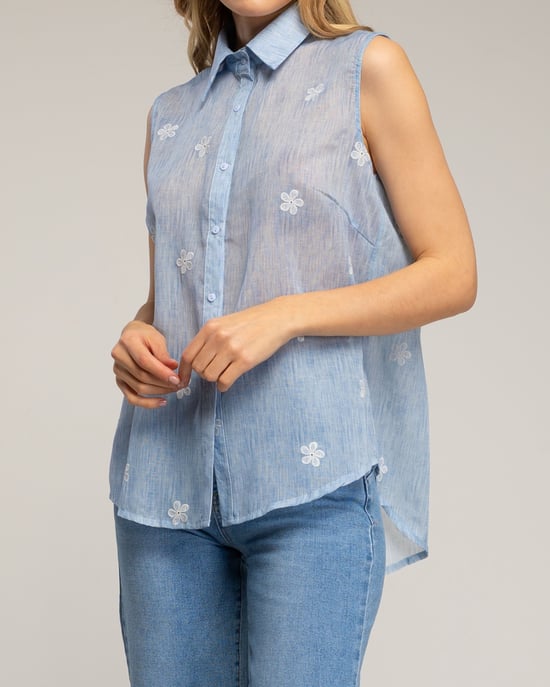 Semitransparante mouwloze blouse met bloemen - Image 3