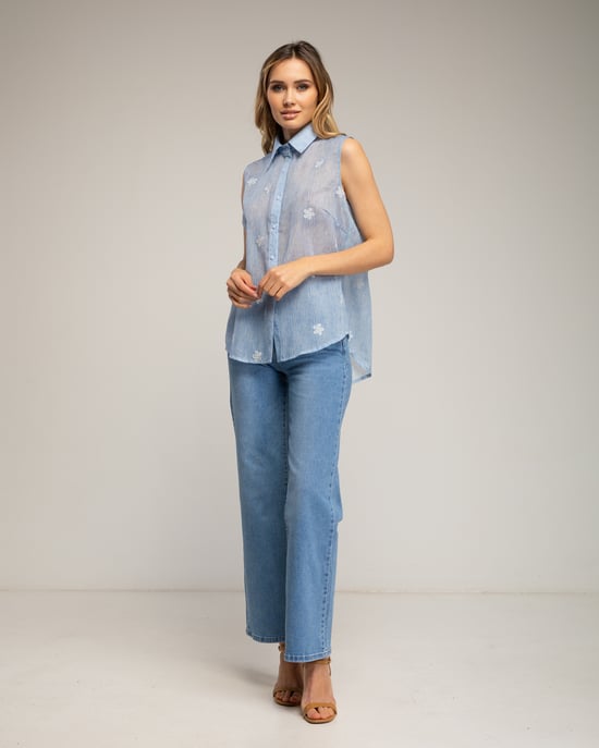 Semitransparante mouwloze blouse met bloemen - Image 4