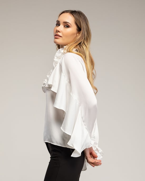 Blouse met print, ajoursteek op de borst, een kraag met ruches en batist-details - Image 3