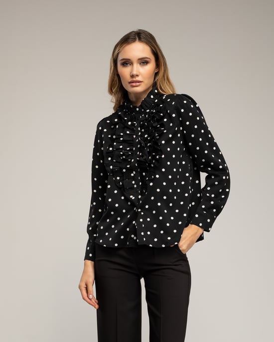 Blouse met stippen en ruches op de borst - Image 1