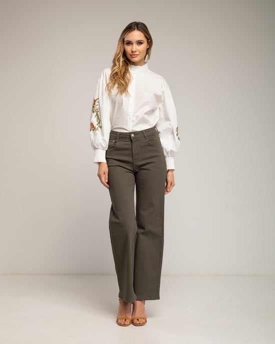 Blouse met opstaande kraag, ruches aan de mouw, borduursels en elastische manchetten - Image 4