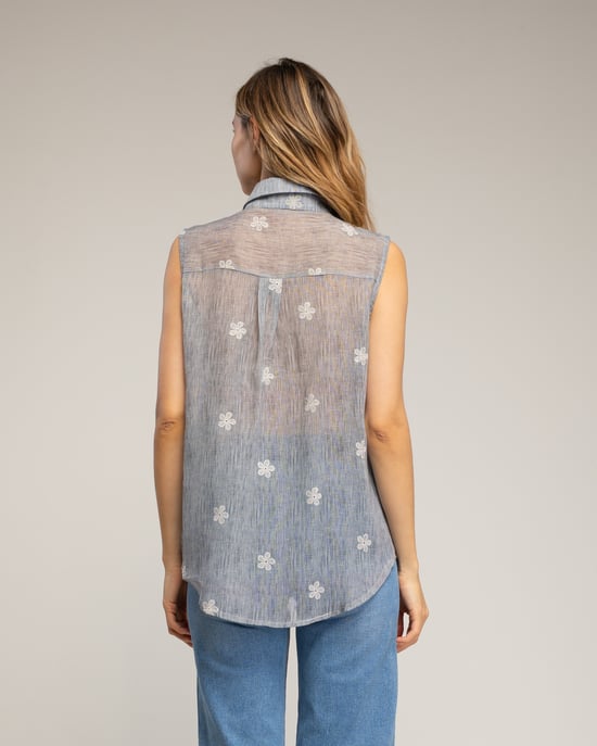 Semitransparante mouwloze blouse met bloemen - Image 2