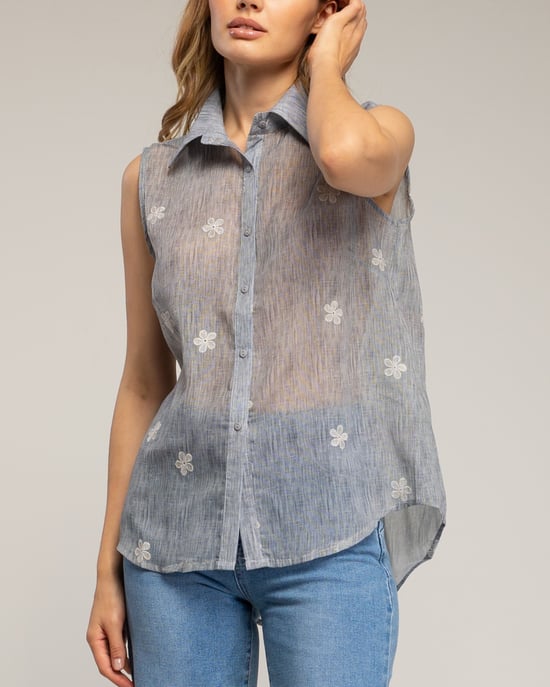 Semitransparante mouwloze blouse met bloemen - Image 3