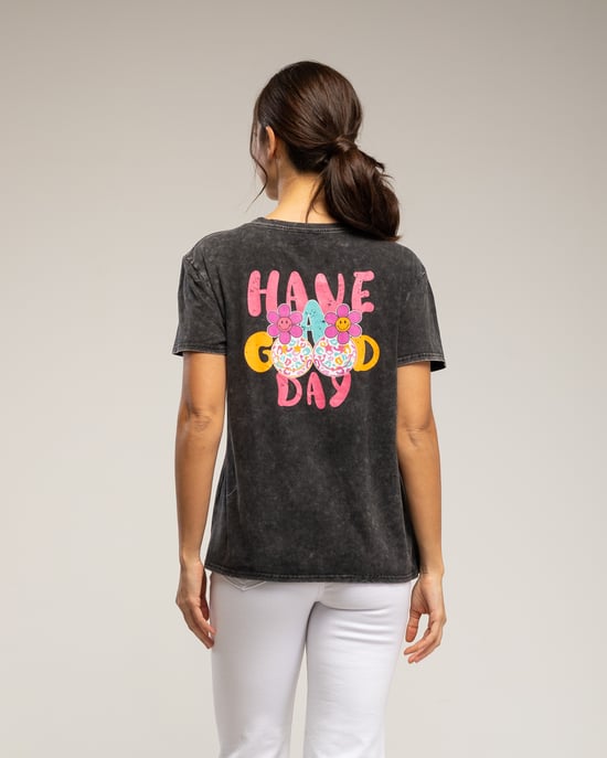 T-shirt met een margrietjesprint op de voorkant en de tekst "have a good day" op de rug - Image 2