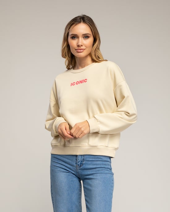 Sweatshirt met de tekst 'iconic' in neonkleur op de voorkant en de rug. - Image 1