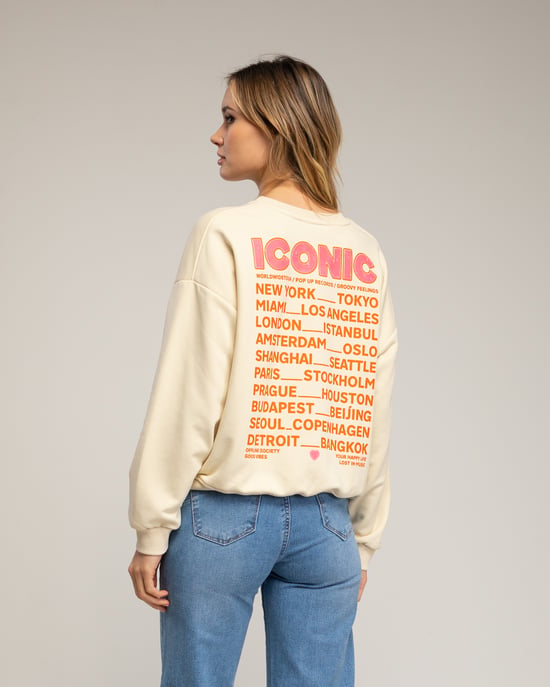 Sweatshirt met de tekst 'iconic' in neonkleur op de voorkant en de rug. - Image 2