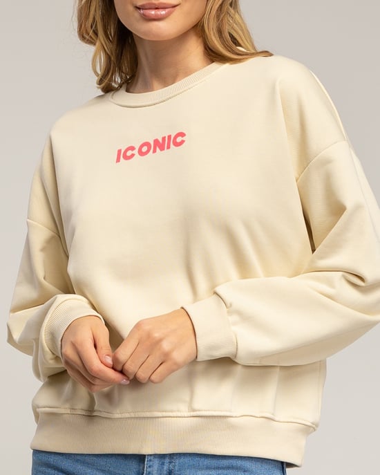 Sweatshirt met de tekst 'iconic' in neonkleur op de voorkant en de rug. - Image 3