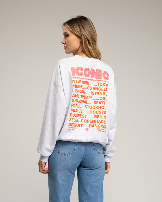 Sweatshirt met de tekst 'iconic' in neonkleur op de voorkant en de rug. - Image 2