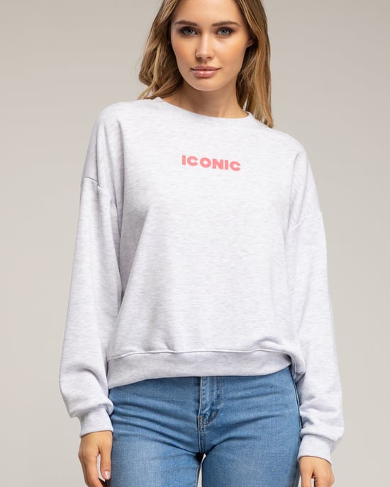 Sweatshirt met de tekst 'iconic' in neonkleur op de voorkant en de rug. - Image 3