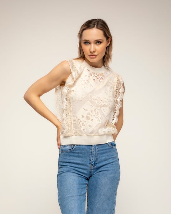 Semitransparante kantentop met elastische taille - Image 3
