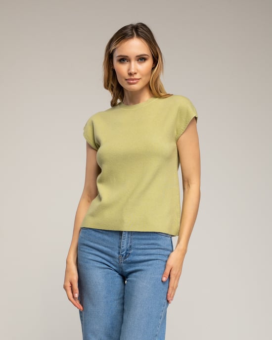 Mouwloze effen gebreide top met een ronde hals. - Image 1