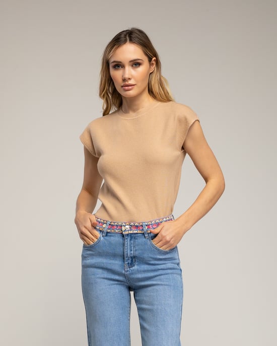 Mouwloze effen gebreide top met een ronde hals. - Image 1