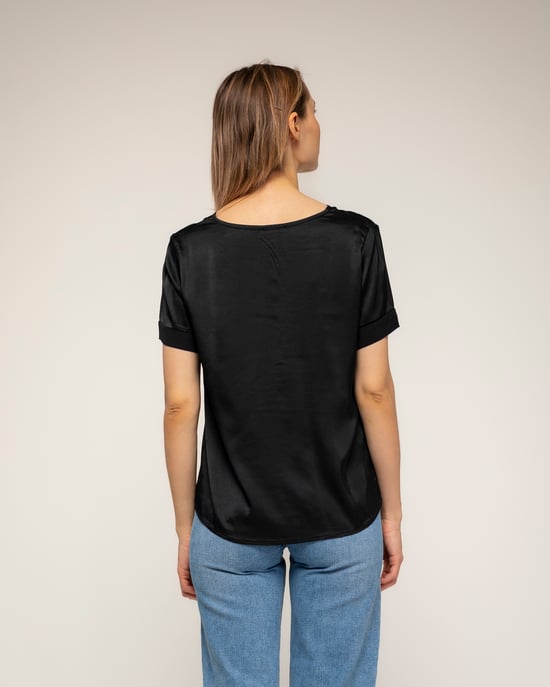 T-shirt met korte mouwen en V-hals van zijde - Image 2
