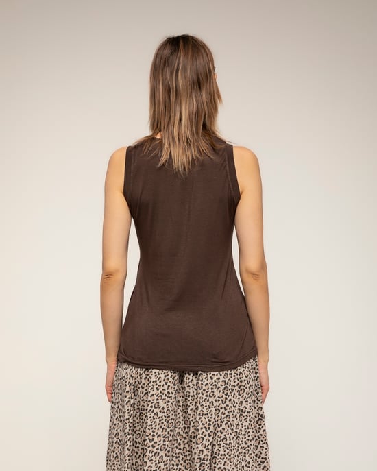 T-shirt met korte mouwen, V-hals, zijde aan de voorkant en tricot aan de achterkant - Image 2