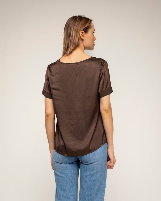 T-shirt met korte mouwen en V-hals van zijde - Image 2