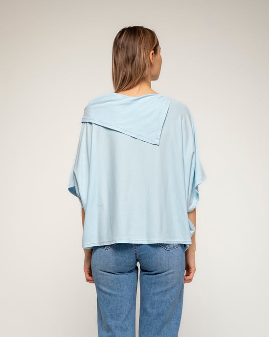 T-shirt met vleermuismouwen en boothals met omslag - Image 2