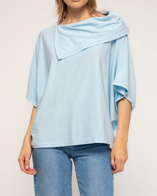 T-shirt met vleermuismouwen en boothals met omslag - Image 3