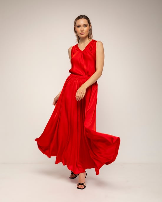 Lange uitlopende rok met elastische taille - Image 1