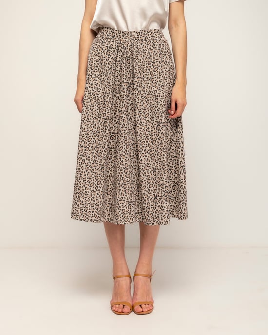 Uitlopende rok met dierenprint, zakken en een elastische taille - Image 2