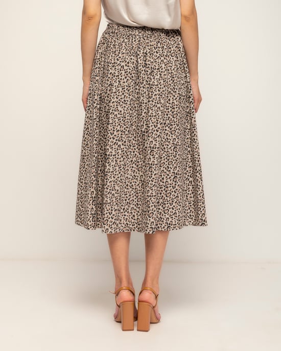 Uitlopende rok met dierenprint, zakken en een elastische taille - Image 3
