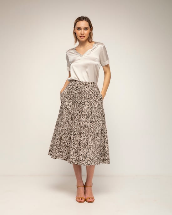 Uitlopende rok met dierenprint, zakken en een elastische taille - Image 4